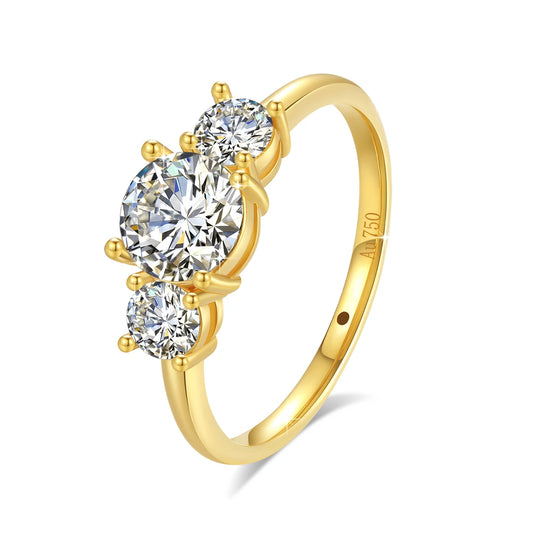 18K Gold Moissanite Three-Stone Ring with Certificate