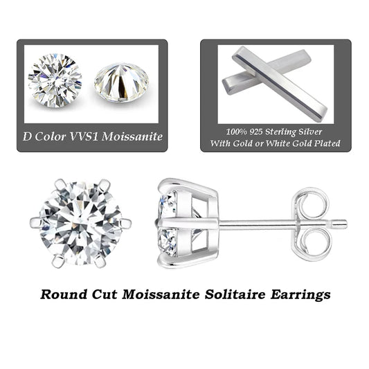 BAMOER Classic Round 925 Sterling Silver Stud Earrings